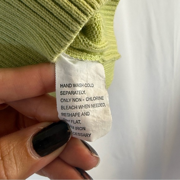 Pria Lime Green Cable Knit Turtleneck Sweater Vintage size: L 100% Cotton - Picture 9 of 10